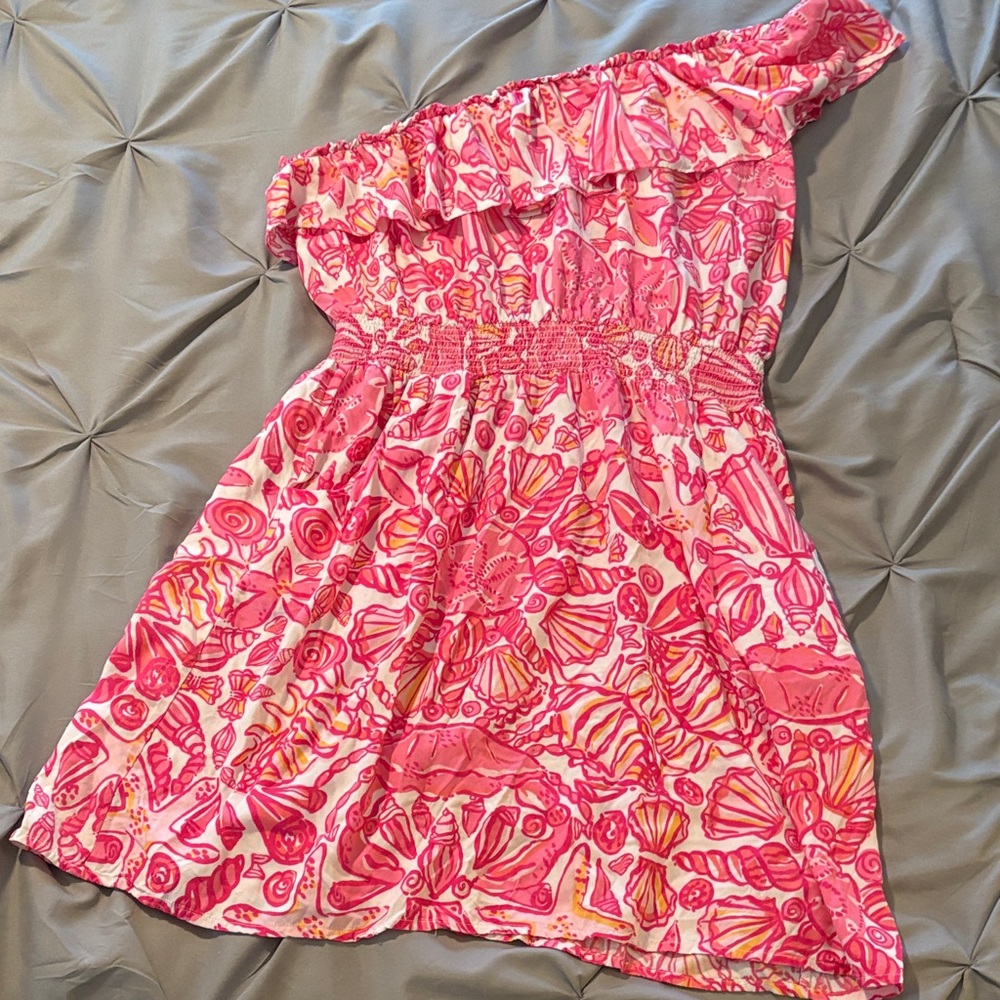 Lilly Pulitzer xl off the Shoulder Pink Shell-Pattern Casual Dress excellent